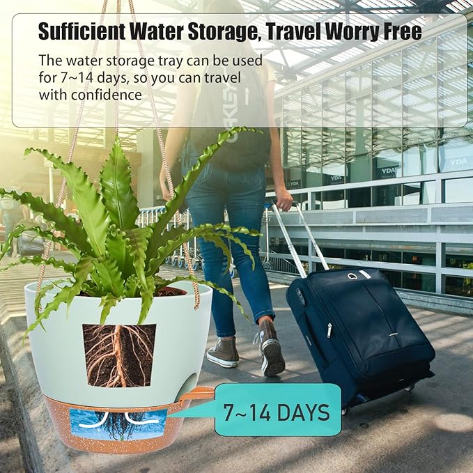 10 Inch Self Watering Hanging Pots, 2 Pack Hanging Planters - Image 3