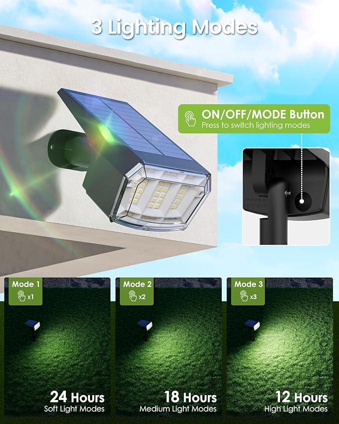 Solar Spot Lights Outdoor IP67 Waterproof 6 Pack, 63 LED 3 Modes Solar - Image 2