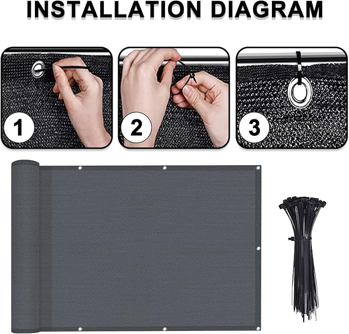 LOVE STORY 3'x12' Dark Grey Balcony Screen Privacy Fence Cover UV Protection - Image 2