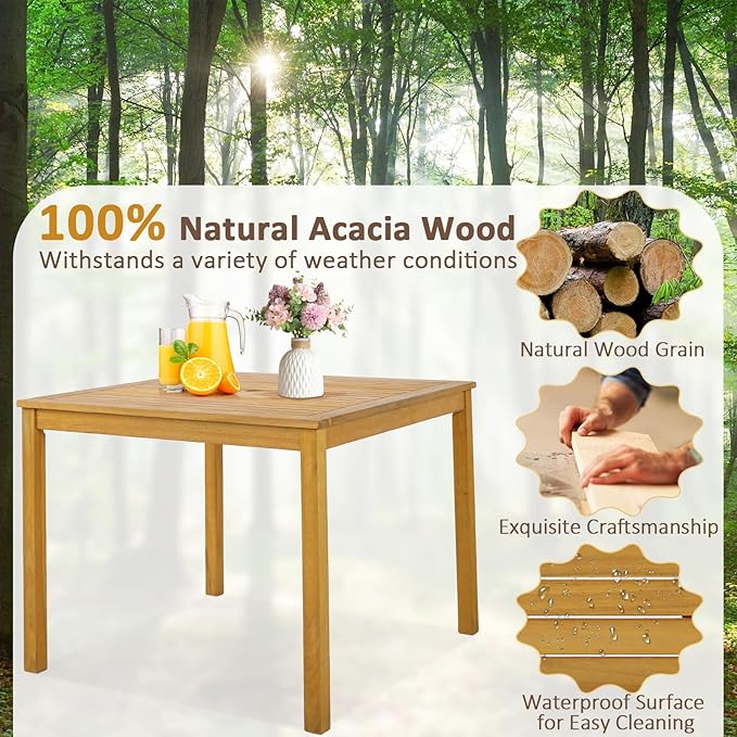 Tangkula 36" Square Outdoor Dining Table, Acacia Wood 4-Person Patio Dining - Image 7
