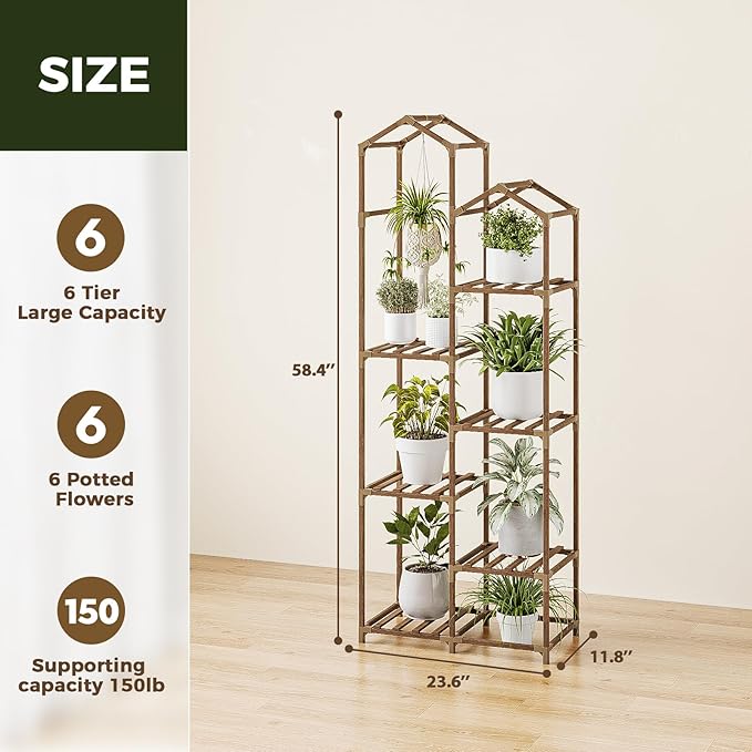 Bamworld Tall Plant Stand Indoor Outdoor Corner Plant Shelf Hanging Plant - Image 3