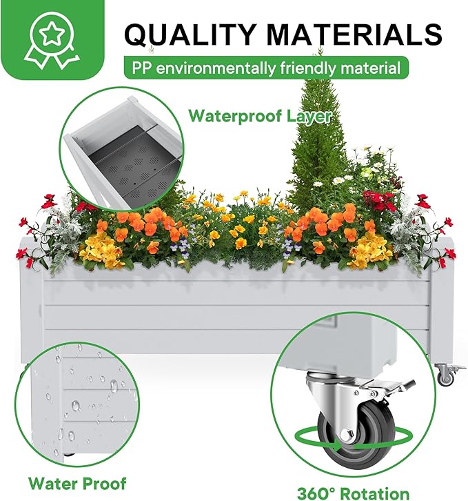 Raised Garden Bed with Wheels, 21 Gallon Self-Watering Outdoor Raised Planter - Image 4