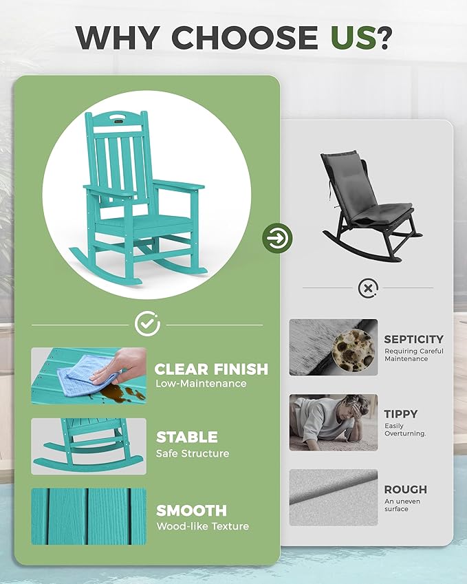 Oversized Outdoor Rocking Chair, High Back Porch Rocker Chair, HDPE All Weather - Image 8