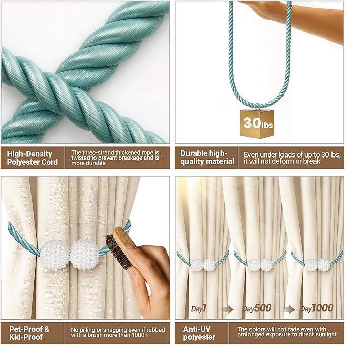 Hion Magnetic Curtain Tiebacks Blue 6 Pack, Curtain Tiebacks Buckles Holdbacks - Image 4