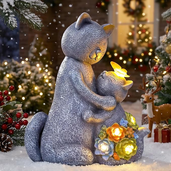 Solar Garden Statues Loving Cat Figurine Lights - Image 7