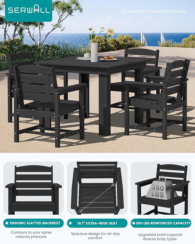 SERWALL Outdoor Dining Set for 4, HDPE Square Table and Chairs Set All Weather - Image 4