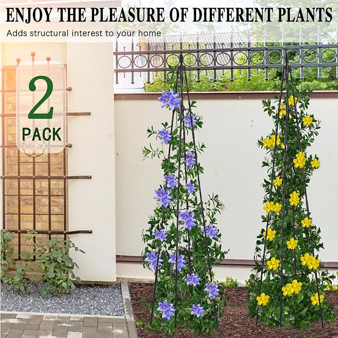 2 Pack Garden Trellis for Climbing Plants Outdoor, 63inch Tall Rustproof Metal - Image 6