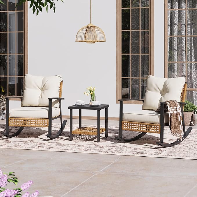 LAUSAINT HOME 3-Piece Rocking Bistro Set, Outdoor Patio Furniture - Image 7