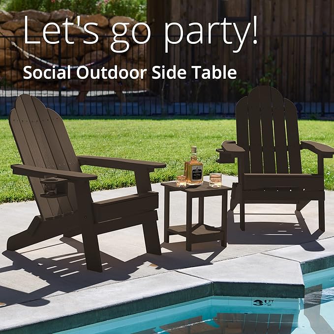 LUE BONA Adirondack Outdoor Side Table, 2-Tier Dark Brown HDPS Patio End Table - Image 5