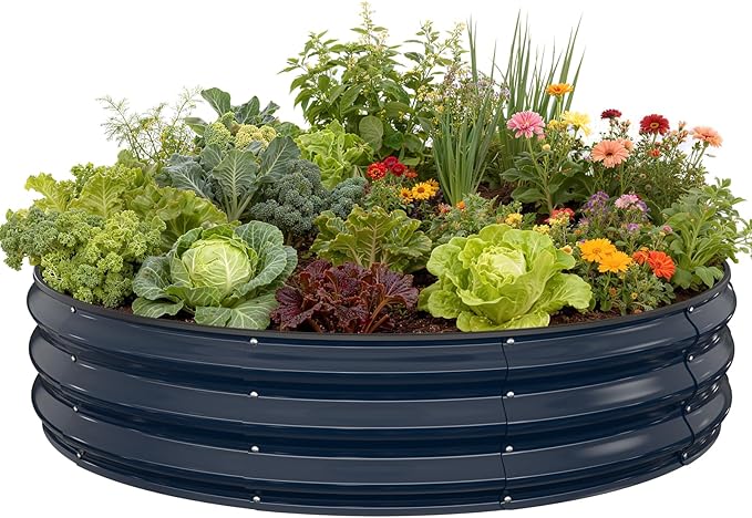Galvanized Raised Garden Bed 4×4×1 FT, Round Metal Raised Garden Bed Outdoor by Pattiumo