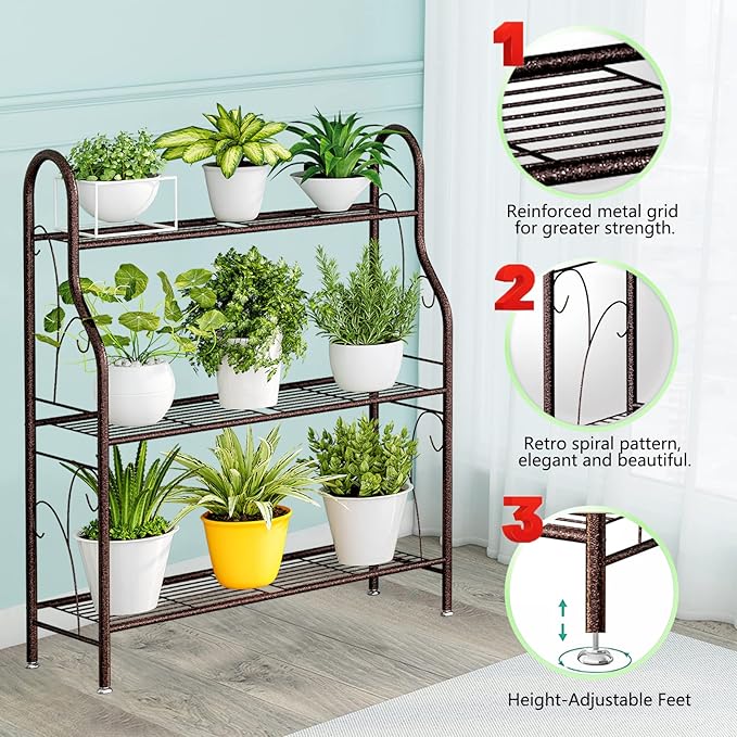 SORCEDAS Plant Stand Indoor Outdoor Plant Shelf 3 Tier Metal Corner Flower - Image 7