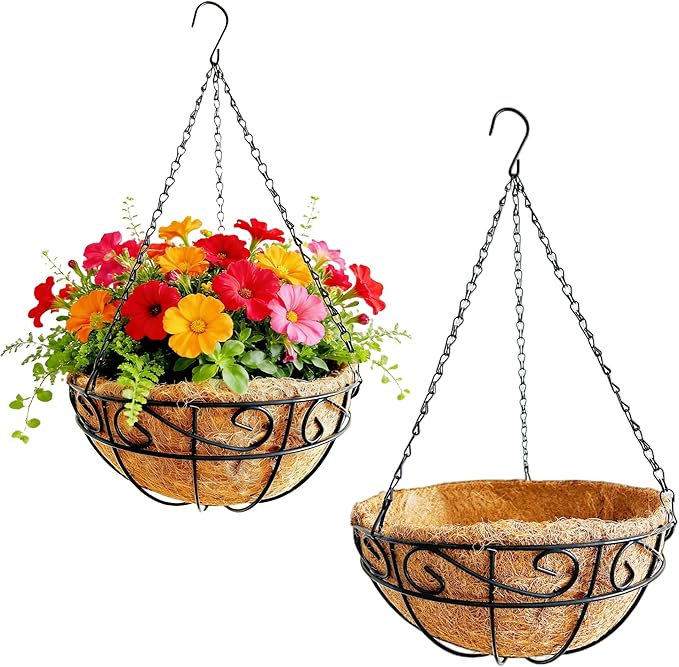 Hanging Planters for Outdoor Plants, 2 Pack 12 inch Wire Hanging Baskets by Rolanrosa