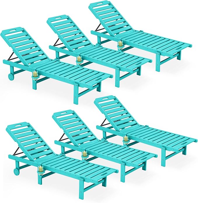 SERWALL Outdoor Chaise Lounge Set of 6, HDPE Pool Lounge Chair by SERWALL