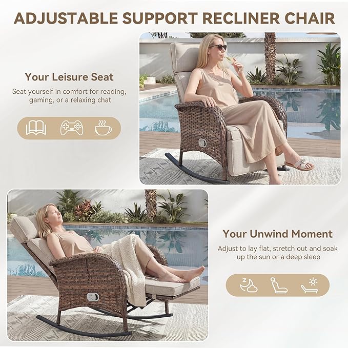 Zero Gravity Patio Rocking Wicker Recliner Chairs Set of 2- Wicker Outdoor - Image 5