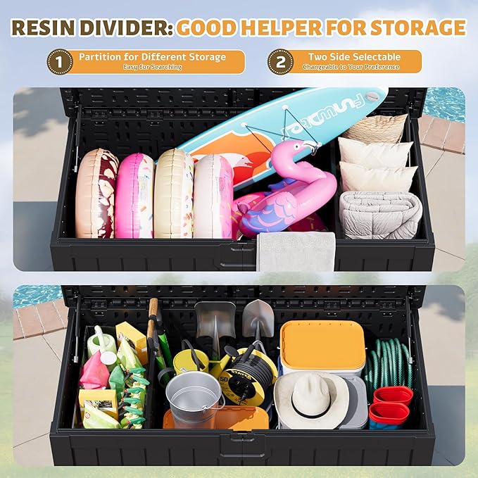 Flamaker Resin Deck Box 250 Gallon, Waterproof Imitation-Wood Lockable Storage - Image 6