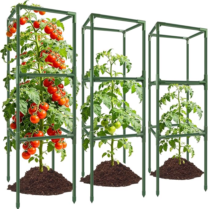 3 Pack Square Tomato Cages, Plant Support Tower Stakes Cucumber Pepper Trellis by Unknown