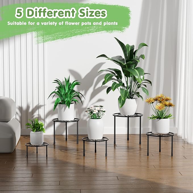 VECELO Metal Plant Stands Set of 5, Round Plant Holder - Image 7