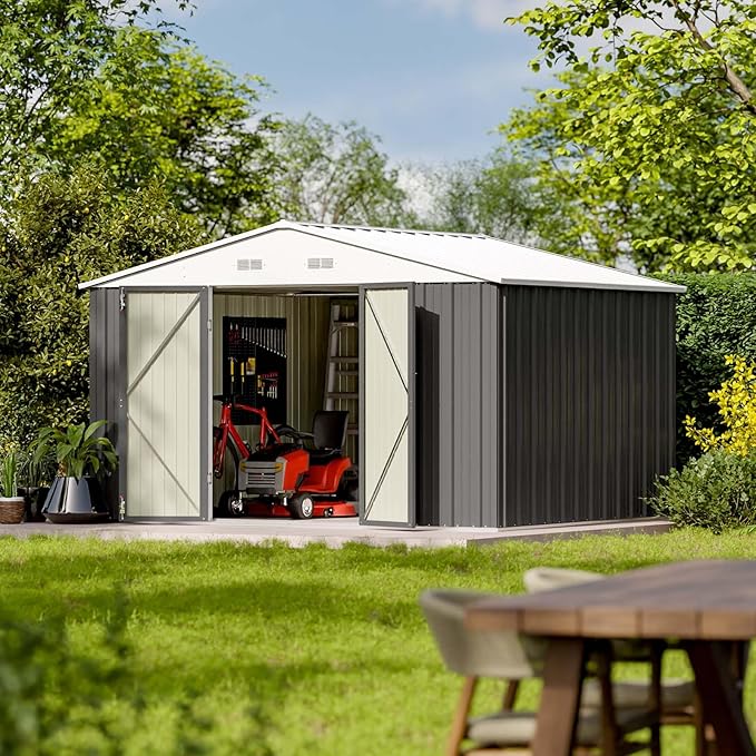Patiowell 10 x 8 FT Outdoor Storage Shed, Large Garden Tool Metal Shed - Image 2