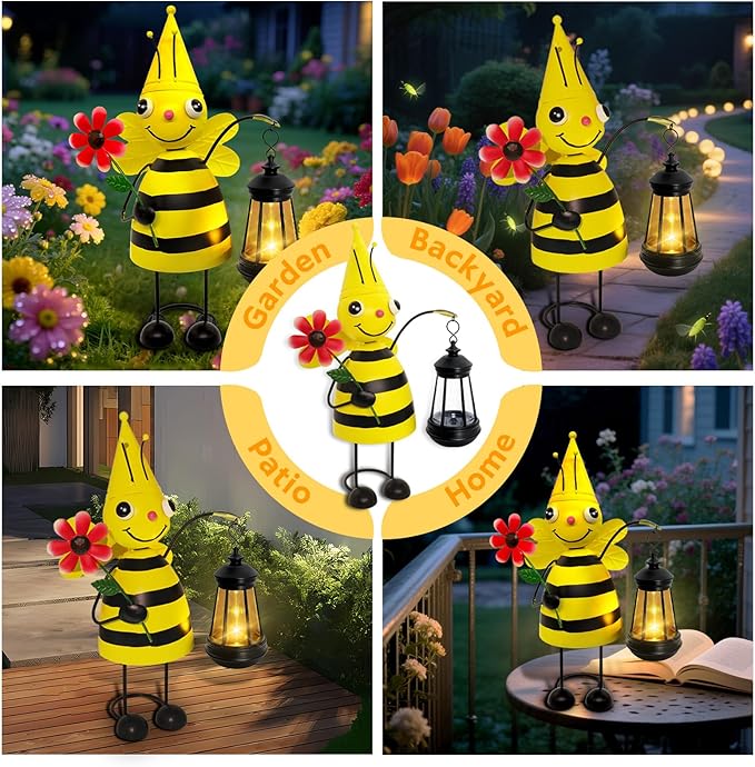 Garden Decor Bee Solar Statues, Unique Garden Statues Bee - Image 4