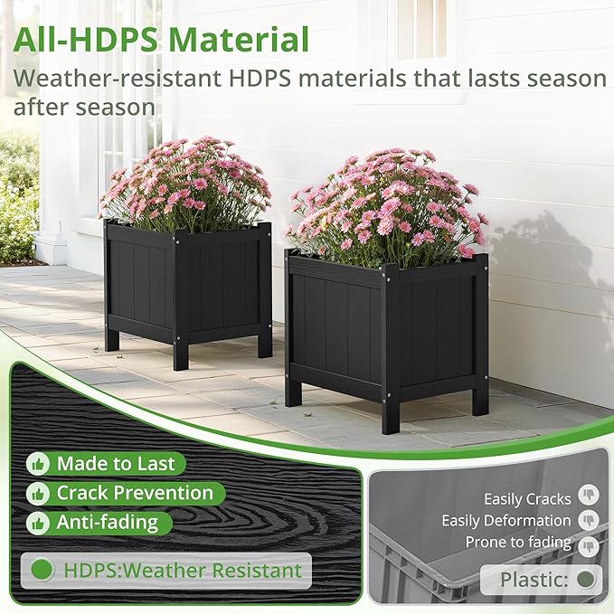 LUE BONA Outdoor Plant Pots, 13.7" x 12.5" x 14.5" HDPS Flower Pots - Image 4