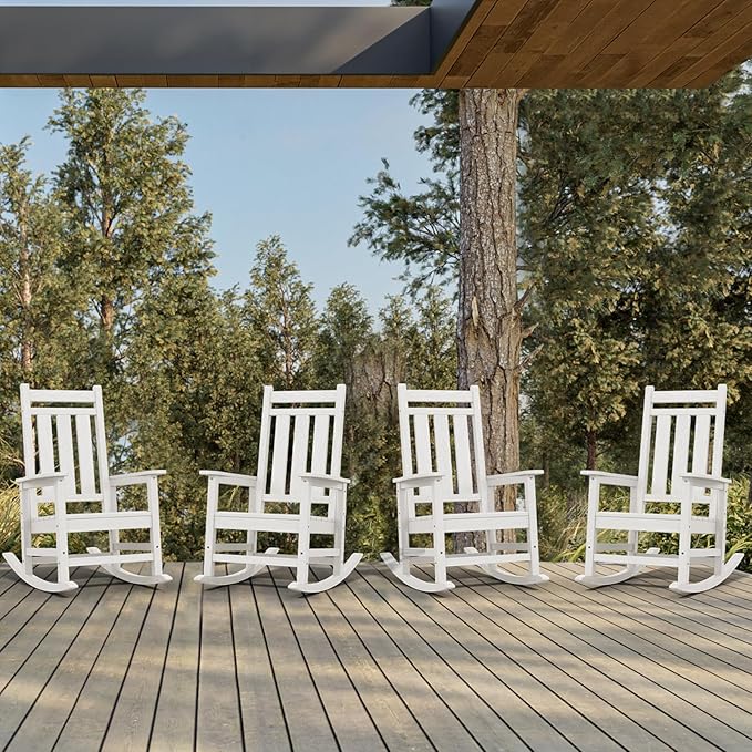 KINGYES Oversized Outdoor Rocking Chair Set of 4, All-Weather Patio Rocking - Image 2