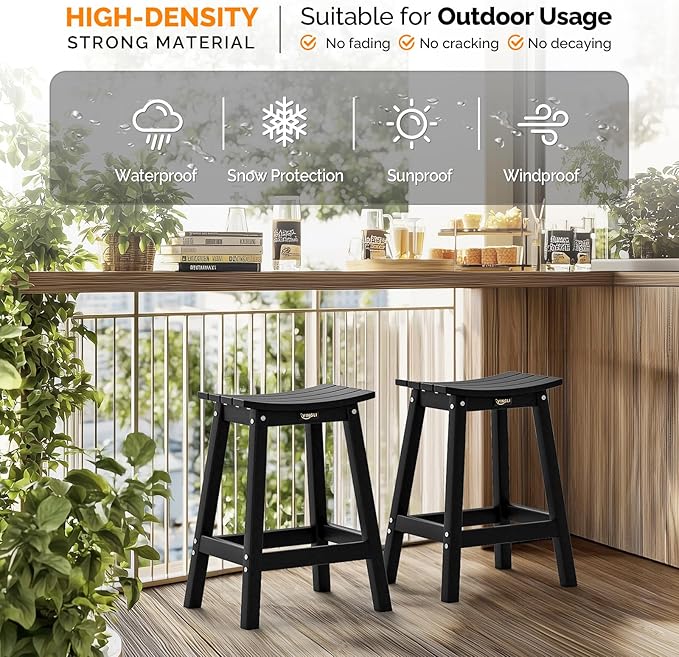 VINGLI 24 Inch Outdoor Bar Stools Set of 4, HDPE Weather Resistance Counter - Image 4