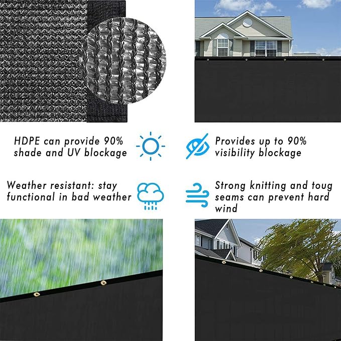 UPGRADE Privacy Fence Screen 5'x53' Black Outdoor 90% Visibility Blockage 170 - Image 5