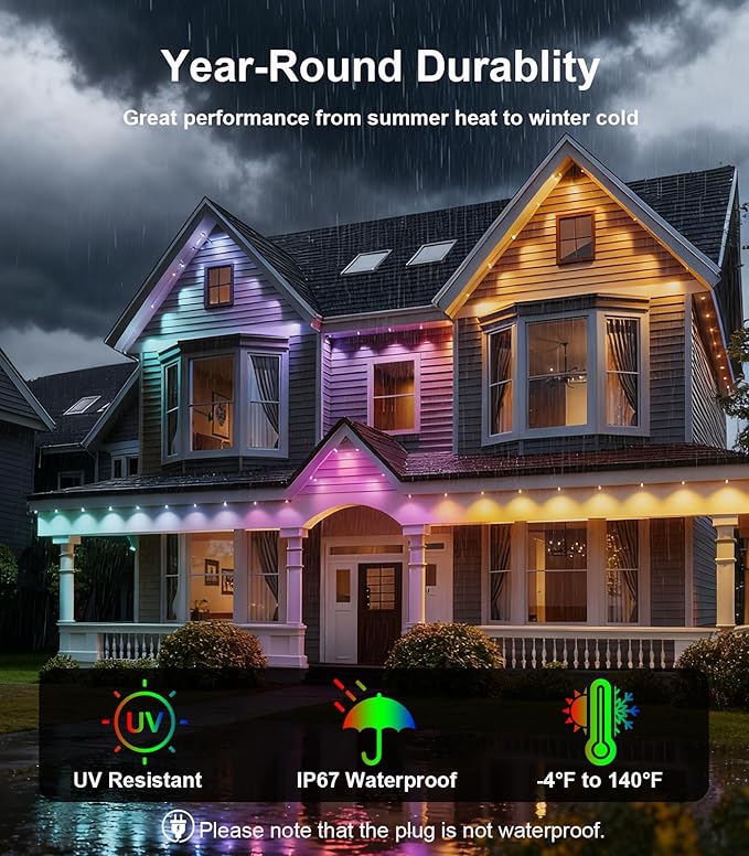 300FT Permanent Outdoor Lights for House, Smart Color Change Eaves LED Lights - Image 4