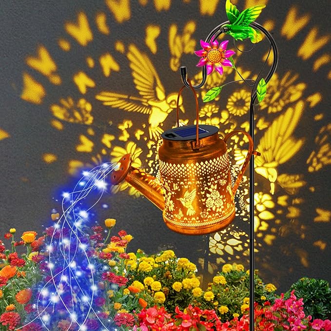 Solar Lanterns Outdoor Waterproof, Hummingbird Watering Can Garden Decor by YJFWAL