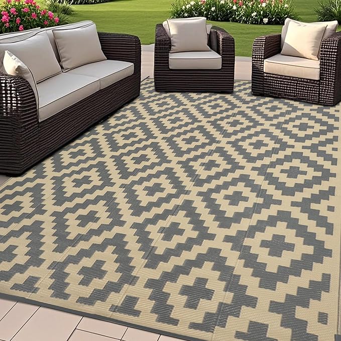 SAND MINE 6 x 9 Ft Reversible Mats, Plastic Straw Rug, Modern Area Rug by SANDMIND