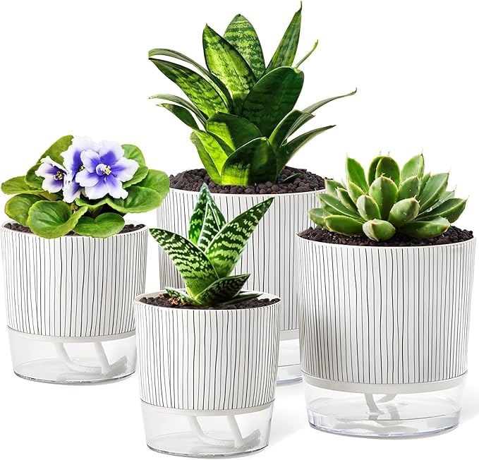 4 Pack Self Watering Pots Set, 4+5.5 Inch Self Watering Pots by Samhe