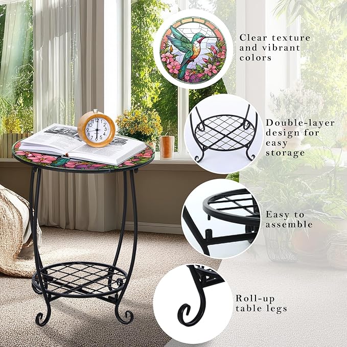 Outdoor Side Table Round Small Mosaic Patio Accent Indoor End Plant Coffee Tea - Image 4