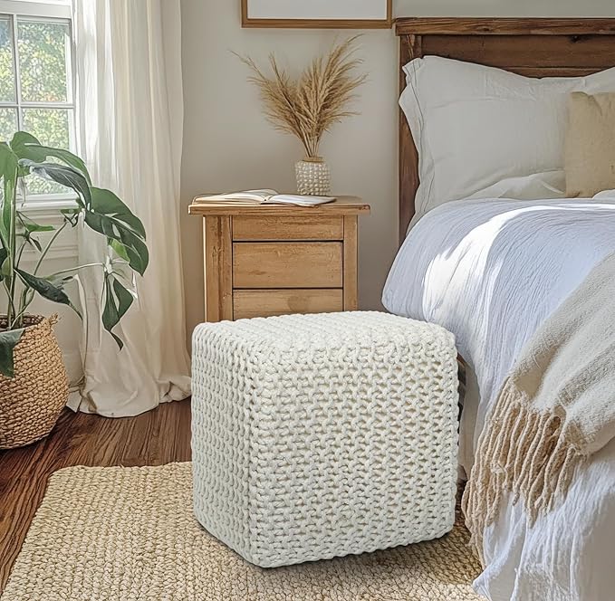 COTTON CRAFT Braided Cube Pouf - Image 5