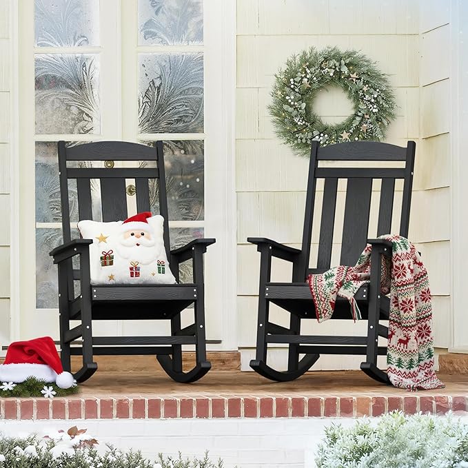 LUE BONA Outdoor Rocking Chairs Set of 2, Weather Resistant Poly Plastic Rocker by LUEBONA