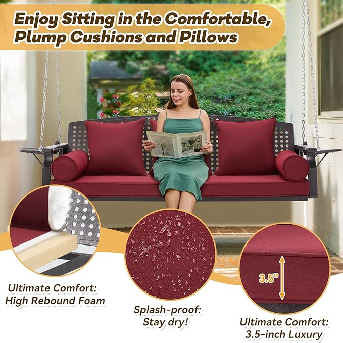 3 Seat Porch Swing, Patio Swing Bench - Image 4