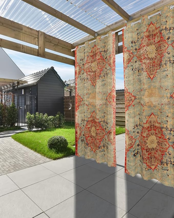 Boho Outdoor Curtains for Patio Waterproof, Grommet Privacy Curtain Drapes - Image 3
