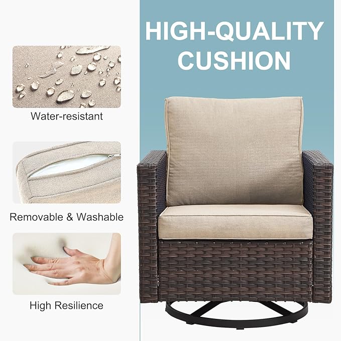 Belord 5 Pieces Wicker Patio Furniture Set: 4 Outdoor Swivel Glider Rocker - Image 6