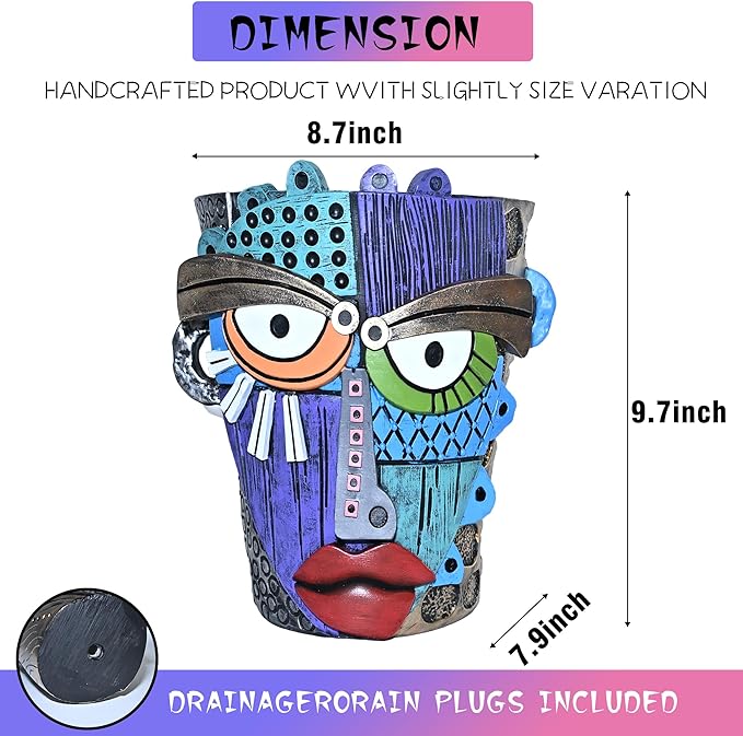 Abstract Face Planter Pots for Plants, Hand-Painted Colorful Flower Pots - Image 4