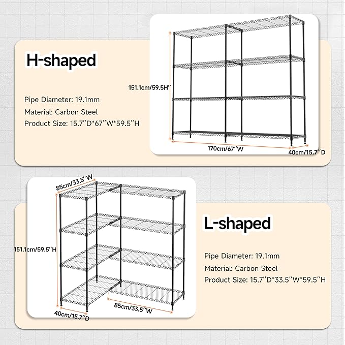 4 Tiers Storage Shelves Load 1200LBS, Metal Shelving Wire Metal Shelving Unit - Image 3