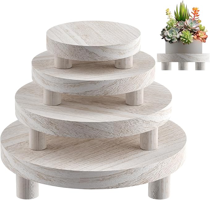 Wood Plant Stand Indoor Outdoor, 12/10/8/6" Round Wood Riser by Letyourd%C3%A9cormoreglamorous
