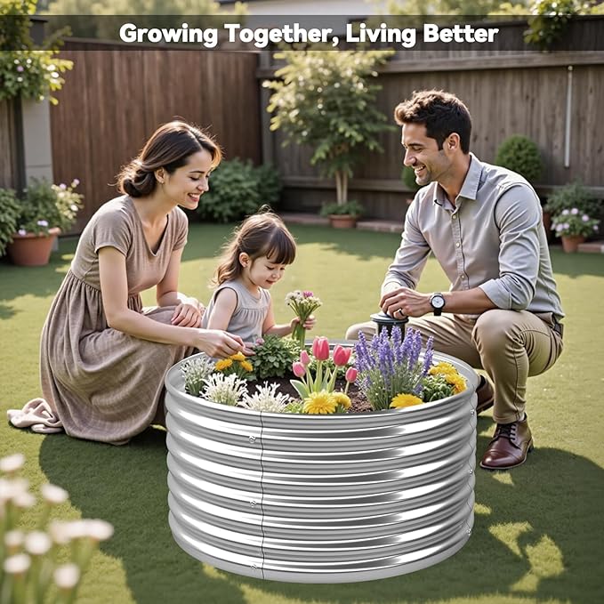 4 Pack 3x3FT Round Raised Beds for Gardening, Corrugated Galvanized Steel - Image 4