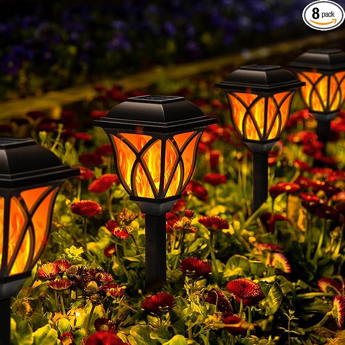 GIGALUMI Solar Lights Outdoor Waterproof, 8 Pack Flickering Flame LED Lights by GIGALUMI