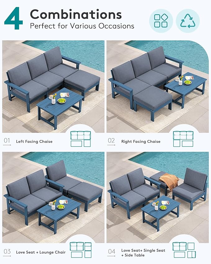 SERWALL Outdoor Sectional Sofa Set, 5-piece Outdoor Modula Couch Set - Image 5