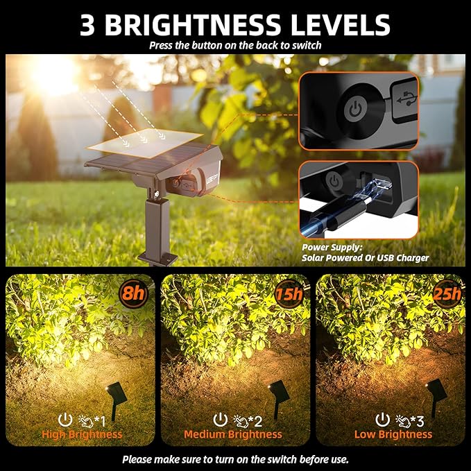 3 Brightness Modes Solar Outdoor Lights, 360 Degree Adjustable Lighting Angle - Image 4