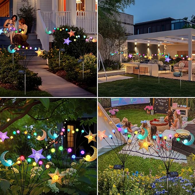 TAKE ME Solar Firefly Lights Outdoor Moon Star Sun Projection Stake Lights - Image 3