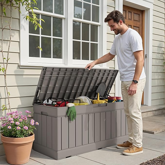 Devoko 78 Gallon Deck Box, Waterproof Resin Outdoor Storage Box - Image 6