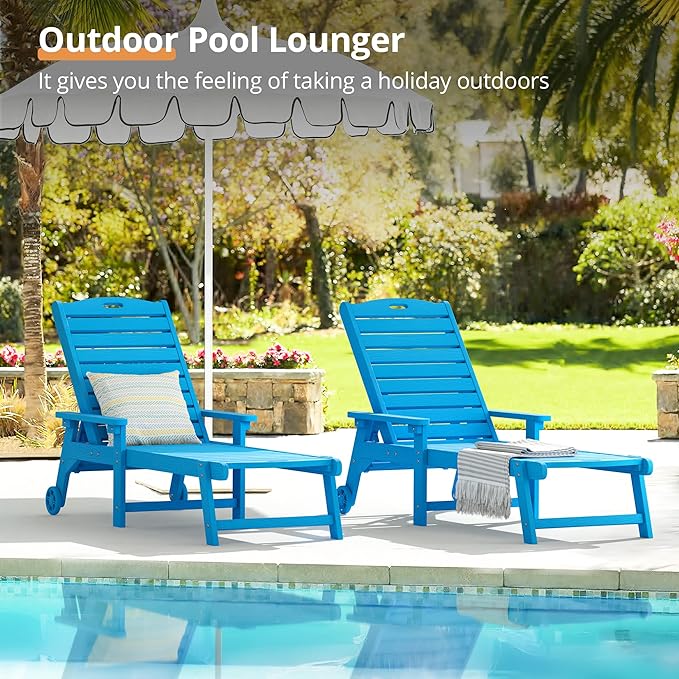 LUE BONA Outdoor Chaise Lounge Chairs Set of 4, HDPS Chaise Lounger, 5 - Image 3