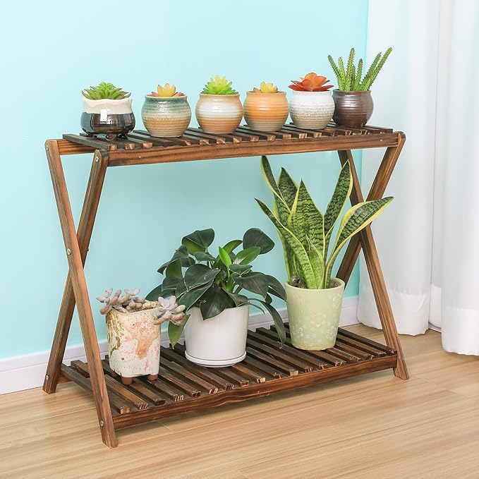 Wooden Plant Stand Indoor 2 Tier Narrow Plant Stand Outdoor Plant Shelf Display - Image 7