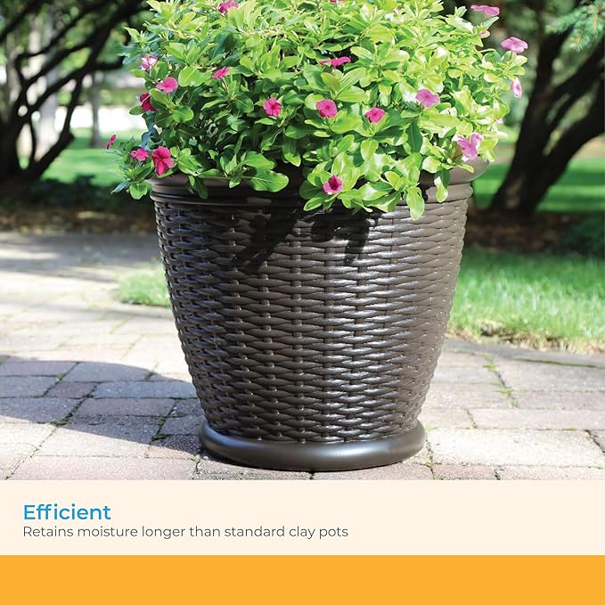 Suncast 18" Resin Indoor/Outdoor Wicker Planter, Made in the USA - Image 5