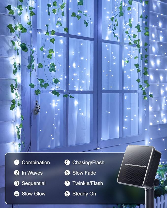 Minetom Solar String Lights, 2 Packs Total 66Ft 200 LED Solar Fairy Lights - Image 9